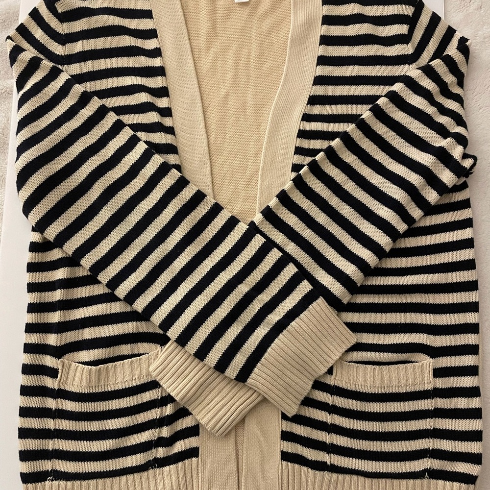 POPSUGAR NAVY/CREAM STRIPED OPEN FRONT CARDIGAN